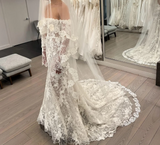 Timeless Bridal Gown Mermaid Off The Shoulder White Lace Long Sleeves Wedding Dresses Elegant Bridal Gowns HZ1121