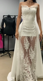 Princess Bridal Dress Sheath Sweetheart Sleeveless Lace White Wedding Dresses Pretty Bridal Gowns HZ1121