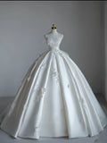 Unique Bridal Gown Ball Gown Sweetheart Satin Sleeveless White Wedding Dresses Modest Bridal Gowns HZ1121