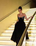 Elegant A line Sweetheart Black Satin Long Prom Dresses Party Dress Summer 20th Birthday Outfits 18th Birthday Dresses HZ1121
