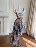 Cute High Low Square Neck Chiffon Blue Floral Formal 8th Grade Homecoming Dresses Summer Middle School Hoco Dress Homecoming Outfits HZ1121