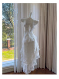Cute High Low Spaghetti Straps White Lace Formal 8th Grade Homecoming Dresses Summer Middle School Hoco Dress Homecoming Outfits HZ1121