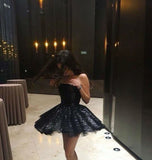 Pretty A line Strapless Sleeveless Black Sequin Short Mini Formal 8th Grade Homecoming Dresses Summer Middle School Hoco Dress Homecoming Outfits HZ1121