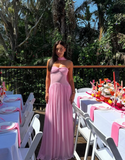 Elegant A Line Sweetheart Pink Chiffon Long Prom Dresses Party Dress Summer 20th Birthday Outfits 18th Birthday Dresses HZ1121