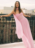 Elegant A Line Sweetheart Pink Chiffon Long Prom Dresses Party Dress Summer 20th Birthday Outfits 18th Birthday Dresses HZ1121