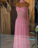 Elegant A Line Sweetheart Pink Chiffon Long Prom Dresses Party Dress Summer 20th Birthday Outfits 18th Birthday Dresses HZ1121