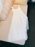 Elegant A Line Square Neck White Chiffon Sleeveless Long Evening Party Gowns Evening Formal Dresses Prom Dress HZ1121