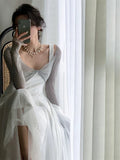 Elegant A Line Square Neck White Chiffon Sleeveless Long Evening Party Gowns Evening Formal Dresses Prom Dress HZ1121