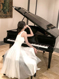 Elegant A Line Square Neck White Chiffon Sleeveless Long Evening Party Gowns Evening Formal Dresses Prom Dress HZ1121