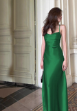 Sexy Halter Sheath Satin Evening Dresses Green Backless Birthday Dresses HZ1121