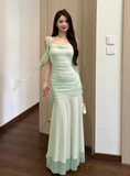 Sexy Spaghetti Strap Mermaid Chiffon Evening Dresses Light Green Birthday Dresses HZ1121