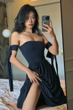 Sexy Off-the-shoulder Sheath Chiffon Evening Dresses Black Birthday Dresses HZ1121