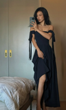 Sexy Off-the-shoulder Sheath Chiffon Evening Dresses Black Birthday Dresses HZ1121