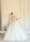 Timeless Spaghetti Strap Ball Gown Tulle Wedding Dress, White Bridal Gowns HZ1121