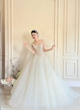 Timeless Spaghetti Strap Ball Gown Tulle Wedding Dress, White Bridal Gowns HZ1121