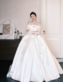 Timeless Strapless Ball Gown Satin Wedding Dress, White Bridal Gowns HZ1121