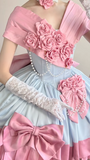 Sweet Off Shoulder Ball Gown Satin Sleeveless Birthday Dress Pink Lolita Dress HZ1121