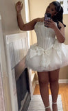 Sexy Ball Gown Strapless White Tulle Short Summer Birthday Dress Hoco Dress Birthday Outfit 18th Birthday Mini Party Dresses HZ1121