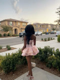 Cute A Line Sweetheart Pink Satin Short Summer 20th Birthday Dress Hoco Dress Birthday Outfit 18th Birthday Mini Party Dresses HZ1121