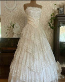 Vintage Bridal Gown Ball Gown Strapless Ivory Lace Wedding Dresses Minimalist Bridal Gowns HZ1121