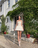 Sexy A Line Halter Ivory Satin Short Summer Birthday Dress Hoco Dress Birthday Outfit 16th Birthday Mini Party Dresses HZ1121