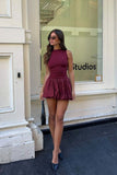 Simple A Line Scoop Burgundy Satin Short Summer Birthday Dress Hoco Dress Birthday Outfit 16th Birthday Mini Party Dresses HZ1121