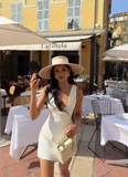 Sexy A Line V Neck White Satin Short Summer Birthday Dress Hoco Dress Birthday Outfit 16th Birthday Mini Party Dresses HZ1121