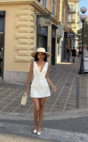Sexy A Line V Neck White Satin Short Summer Birthday Dress Hoco Dress Birthday Outfit 16th Birthday Mini Party Dresses HZ1121
