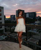 Cute A line Strapless Lace White Summer Short Birthday Dress Hoco Dress Birthday Outfit 19th Birthday Mini Cocktail Dresses HZ1121