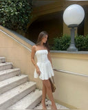 Sexy A Line Spaghetti Straps White Short Summer Birthday Dress Hoco Dress Birthday Outfit 16th Birthday Mini Party Dresses HZ1121