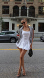 Cute A line Square White Summer Short Birthday Dress Hoco Dress Birthday Outfit 19th Birthday Mini Cocktail Dresses HZ1121