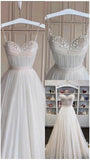 Classic Bridal Gown A Line Spaghetti Straps Tulle White Wedding Dresses Minimalist Bridal Gowns HZ1121