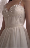 Classic Bridal Gown A Line Spaghetti Straps Tulle White Wedding Dresses Minimalist Bridal Gowns HZ1121