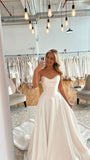 Classic Bridal Gown A Line Sweetheart Satin White Wedding Dresses Minimalist Bridal Gowns HZ1121