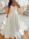 Classic Bridal Gown A Line Sweetheart Satin White Wedding Dresses Minimalist Bridal Gowns HZ1121