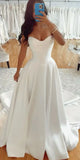 Classic Bridal Gown A Line Sweetheart Satin White Wedding Dresses Minimalist Bridal Gowns HZ1121