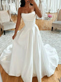 Classic Bridal Gown A Line Sweetheart Satin White Wedding Dresses Minimalist Bridal Gowns HZ1121