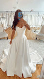 Classic Bridal Gown A Line Sweetheart Satin White Wedding Dresses Minimalist Bridal Gowns HZ1121