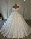 Ethereal Wedding Dress Ball Gown Off The Shoulder Sequin White Wedding Dresses Bridal Gowns HZ1121