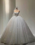 Classic Bridal Gown Ball Gown Strapless Sequin White Wedding Dresses Minimalist Bridal Gowns HZ1121