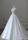 Ethereal Wedding Dress Ball Gown V Neck Satin White Wedding Dresses Bridal Gowns HZ1121