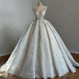 Classic Bridal Gown Ball Gown Spaghetti Straps Sequin White Wedding Dresses Minimalist Bridal Gowns HZ1121