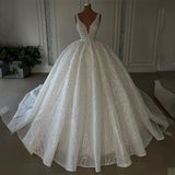 Ethereal Wedding Dress Ball Gown V Neck Sequin White Wedding Dresses Bridal Gowns HZ1121