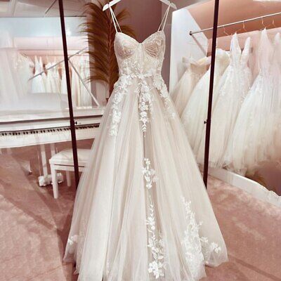 Classic Bridal Gown A line Spaghetti Straps Lace White Wedding Dresses Minimalist Bridal Gowns HZ1121
