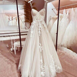 Classic Bridal Gown A line Spaghetti Straps Lace White Wedding Dresses Minimalist Bridal Gowns HZ1121