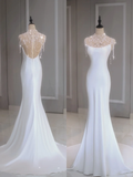 Ethereal Wedding Dress Mermaid High Neck Long White Wedding Dresses Bridal Gowns HZ1121