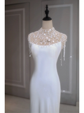 Ethereal Wedding Dress Mermaid High Neck Long White Wedding Dresses Bridal Gowns HZ1121
