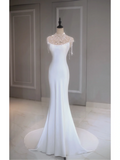 Ethereal Wedding Dress Mermaid High Neck Long White Wedding Dresses Bridal Gowns HZ1121