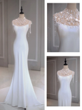 Ethereal Wedding Dress Mermaid High Neck Long White Wedding Dresses Bridal Gowns HZ1121
