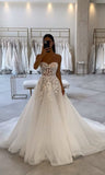 Classic Bridal Gown Ball Gown Strapless Lace White Summer Wedding Dresses Minimalist Bridal Gowns HZ1121